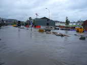 Flooded building site, 8:00pm.