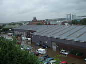 Vauxhall car dealership, flooded, on Savile Street.