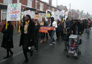 Marching down Scott Road, Pitsmoor.