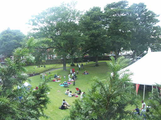 Birds eye view of peaceful festival.