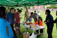 Enjoying food at the event.