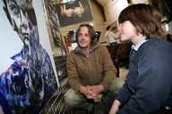 Artist Gary Hindley discusses his work with visitors to the Creative Outpost.