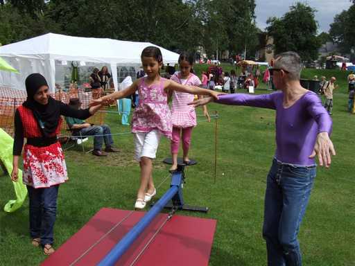 Children tight rope walking