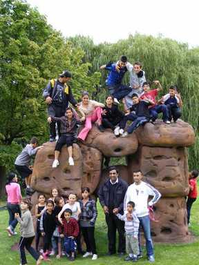 Climbing the boulder