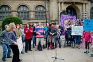 Demonstrators outside Town Hall