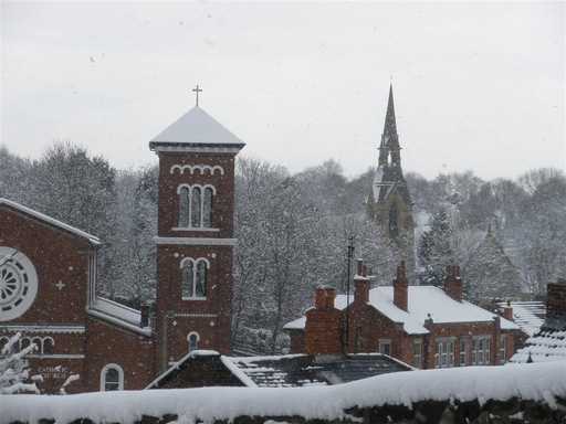 St Catherine's Church and Burngreave Cemetery Chapel under snow 