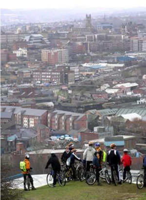 Cyclists gather on Parkwood Springs