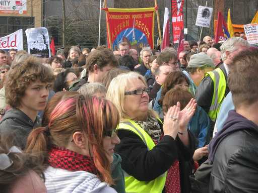Crowd applauding speakers at Lib Dem demo