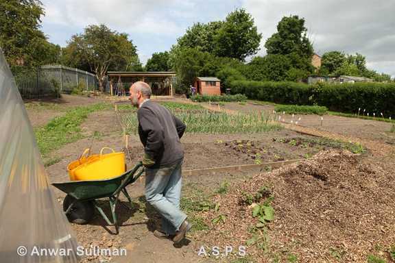 Green Fingers Open Day - Rick pushes the wheelbarrow