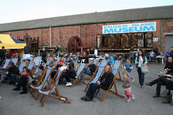 Crowd outside Kelham Island Museum. 