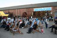 Crowd outside Kelham Island Museum. 