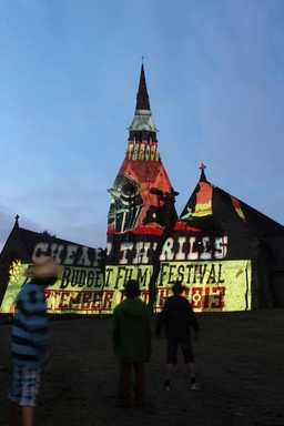 Poster projection on the chapel