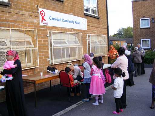 Children queuing for face painting at Carwood TARA relaunch party