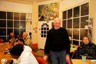 John Vincent and his new painting at the Ashram